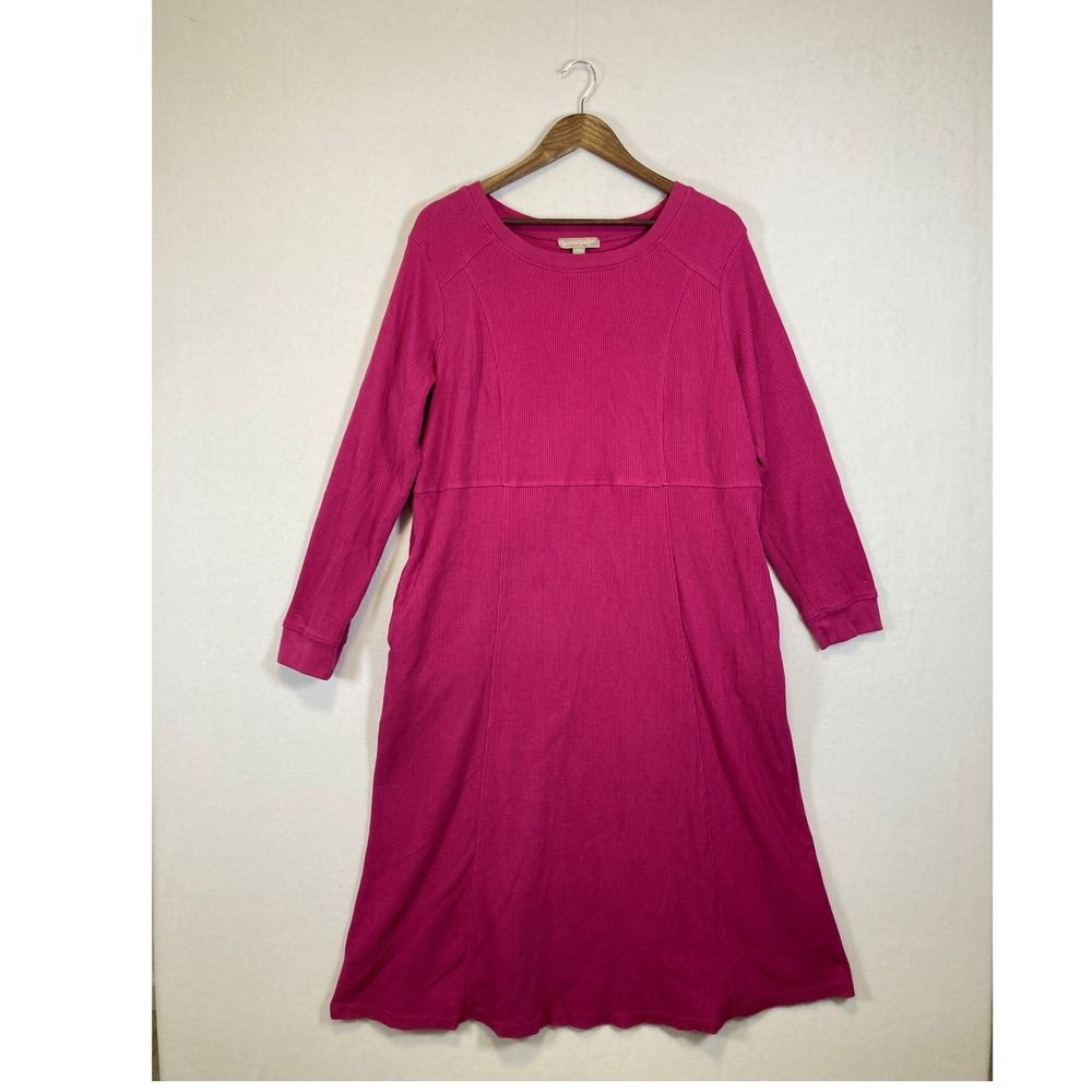 Woman Within Waffle Knit Dress Womens 18/20 L Magenta Long Sleeve Thermal Pocket